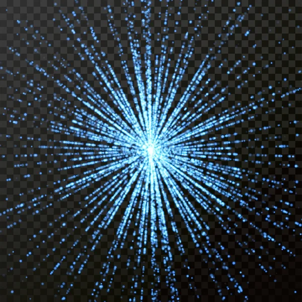 Glitering φως να λάμψει ακτινοβολία ή ακτίνες φωτός ισχύ glitter σε διαφανές φόντο — Διανυσματικό Αρχείο