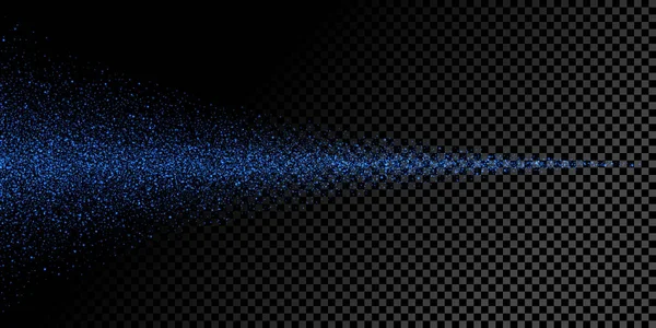 Lichtpartikel Streuung von neonblauem Glitzerspray auf transparentem Hintergrund — Stockvektor