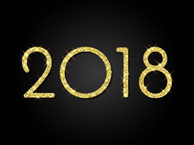 2018 mutlu yeni yıl tebrik kartı altın glitter arka plan numaraları tasarım vektör