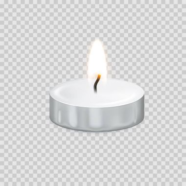 Alev ateş yanan mum tealight veya mum ışığı vektör 3d gerçekçi simgesi