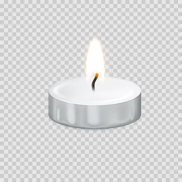 Κερί tealight κεριών διάνυσμα 3d ρεαλιστική εικονίδιο ή καύση φλόγα φωτιά — Διανυσματικό Αρχείο