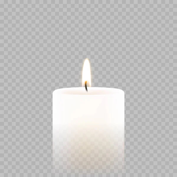Candle tealight o té vector de luz 3D icono realista fuego de llama ardiente — Vector de stock