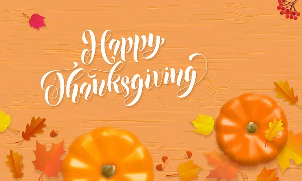 Feliz día de Acción de Gracias vacaciones otoño otoño vector calabaza cosecha arce hoja tarjeta de felicitación — Vector de stock