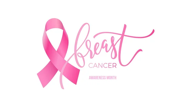 Breast cancer awareness month pink ribbon vector women solidarity symbol icon — Stock Vector
