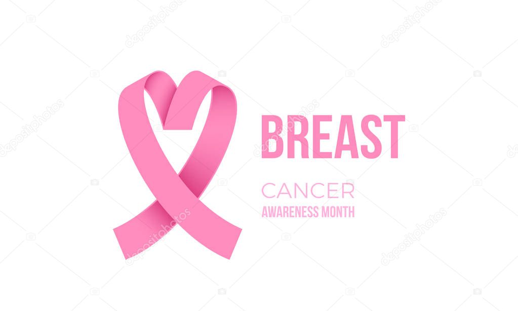 Pink heart shape ribbon for breast cancer awareness month.