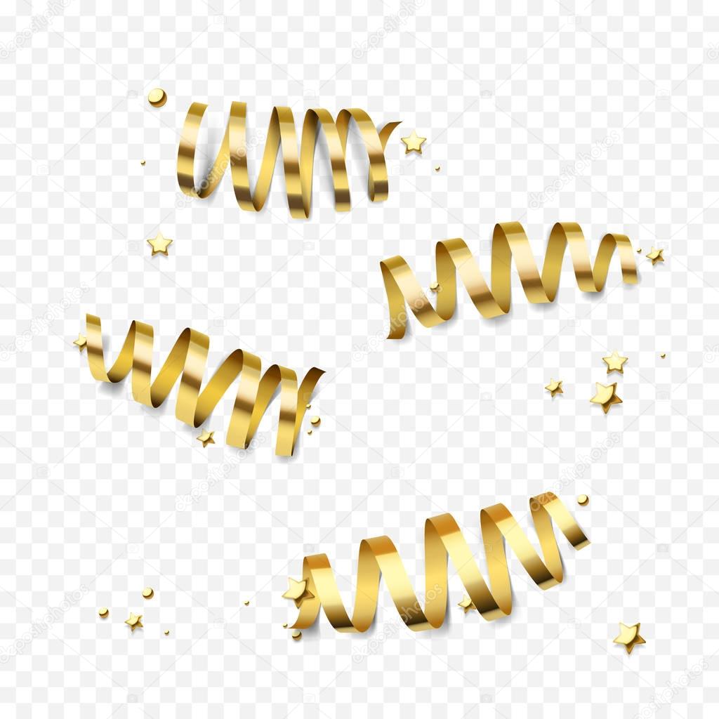 Golden gift bow ribbons confetti vector Birthday, New Year Christmas gifts decoration