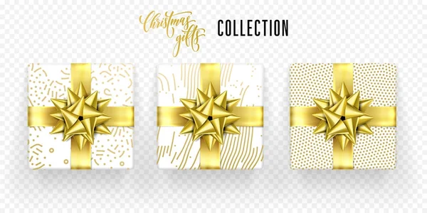 Різдвяна подарункова коробка Золота стрічка стрічка Векторні іконки Набір новорічних привітань — стоковий вектор