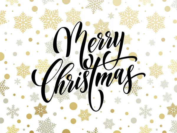 Merry Christmas gratulationskort vector gyllene snöflingor mönster nyår design bakgrund — Stock vektor