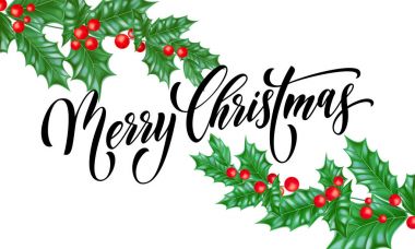 Neşeli Noel tebrik kartı vektör holly yaprak berry yeni yıl tasarım şablonu