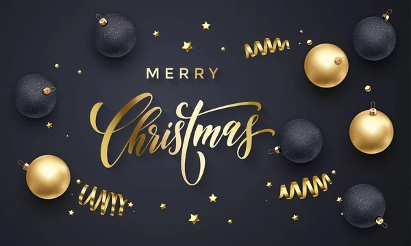 Frohe Weihnachten Grußkarte Vektor goldene Dekoration Konfetti Neujahr Hintergrund — Stockvektor