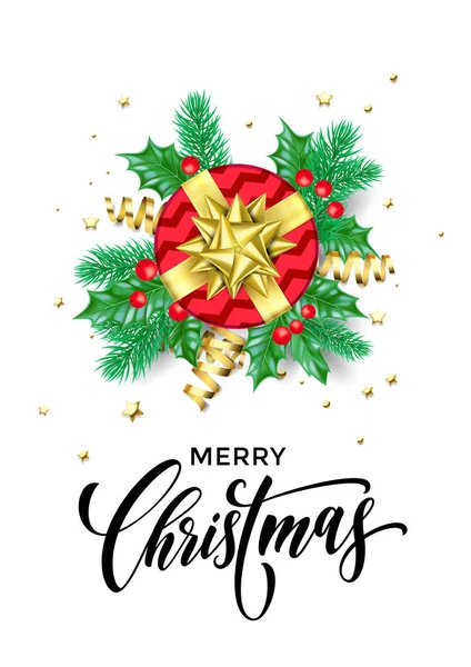 Glada gratulationskort vektor gyllene dekoration julklapp nyår bakgrund — Stock vektor