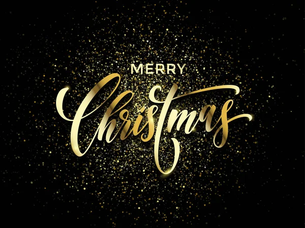 Frohe Weihnachten Grußkarte Vektor golden Konfetti glitter schwarz Neujahr Hintergrund — Stockvektor
