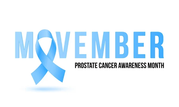 Movember mężczyzn zdrowia człowieka raka prostaty świadomości listopada miesiącu wektor niebieskiej wstążki — Wektor stockowy
