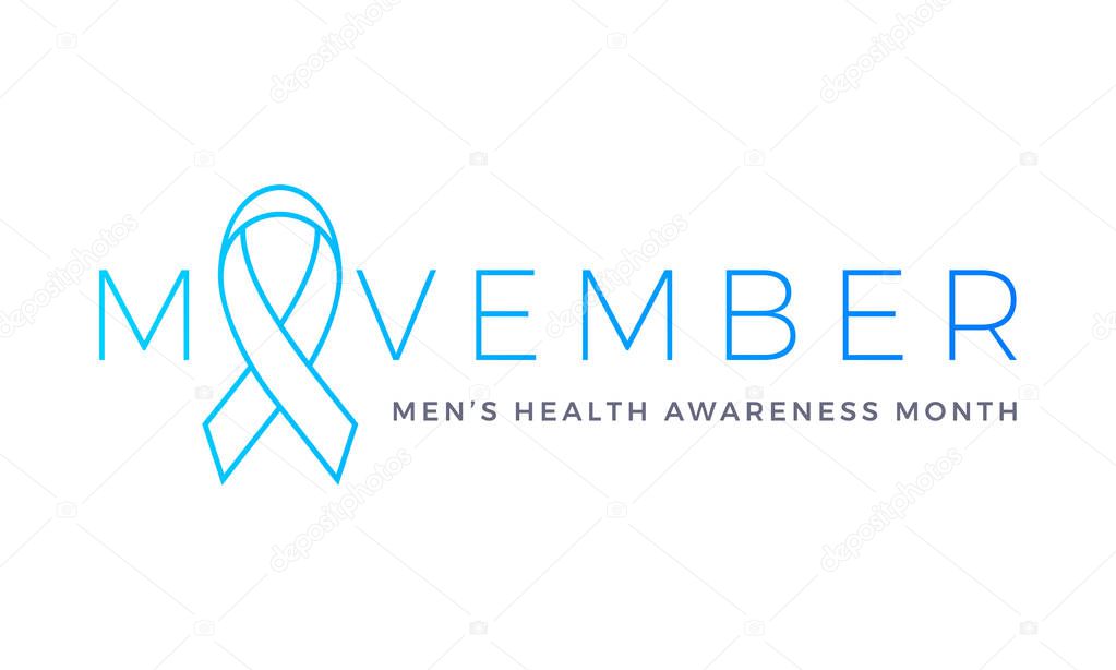 Movember men health man prostate cancer awareness month poster or banner design. Vector blue ribbon for man no shave against prostate cancer November or Movember social solidarity event