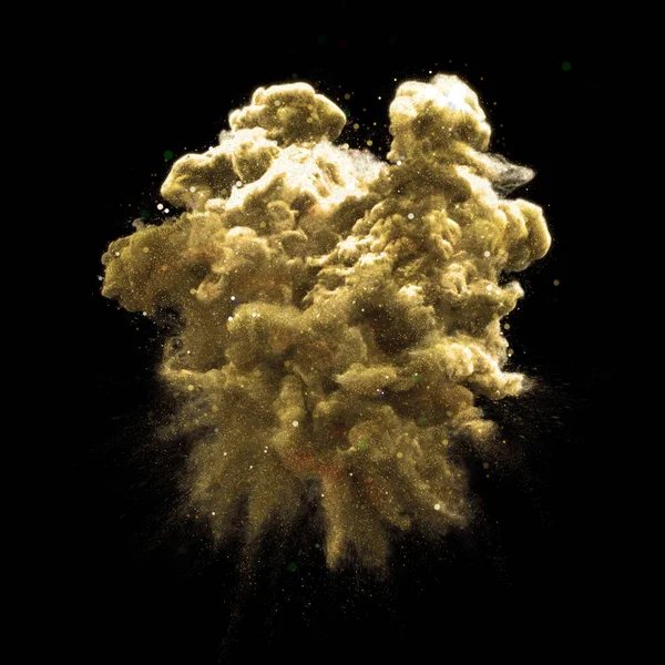 Goud glitter stardust deeltje rook gouden verf poeder explosie wolk achtergrond — Stockfoto
