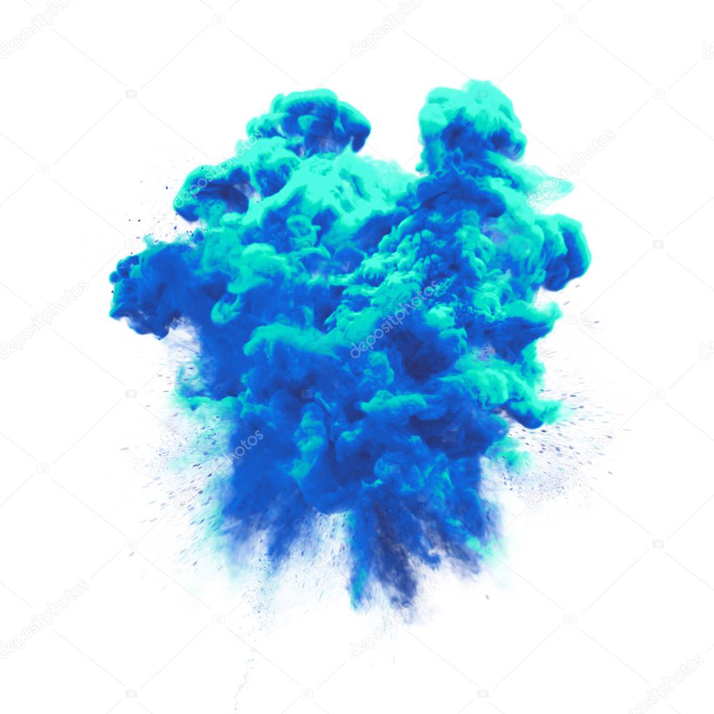 Paint powder blue color explosion particle dust cloud splash abstract texture background