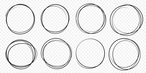 Disegnato a mano cerchio linea schizzo insieme vettoriale circolare scarabocchio rotondo cerchi — Vettoriale Stock