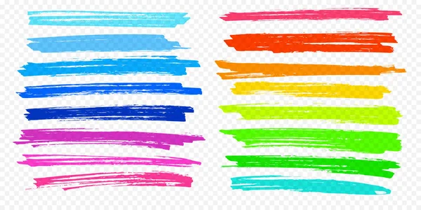 Highlight brush stroke set vector color marker pen lines underline transparent background — Stock Vector