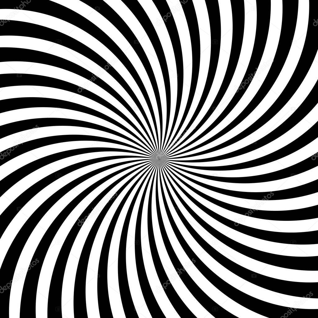 Hypnotic swirl lines abstract white black optical illusion vector vortex pattern background