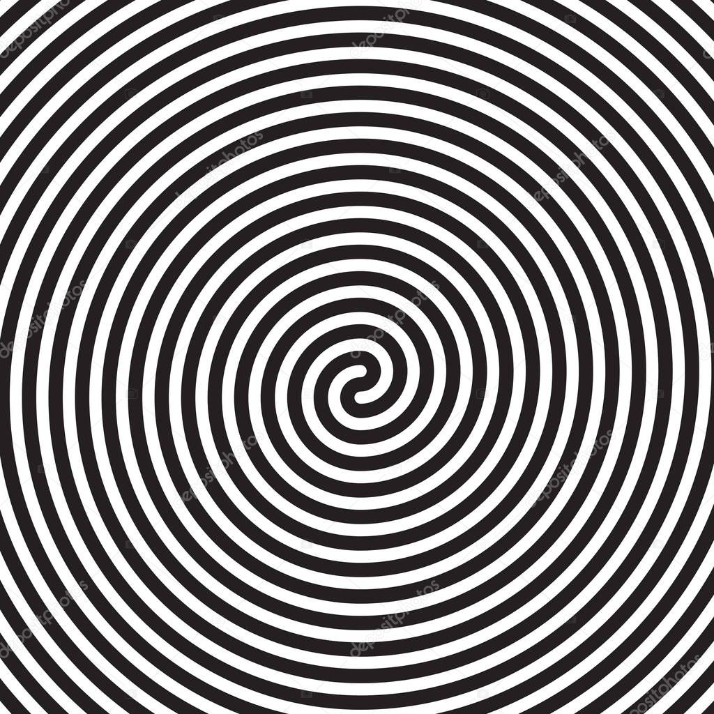 Hypnotic circles abstract white black vector spiral swirl optical illusion pattern background