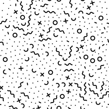 Soyut kaotik geometrik desen nokta, çizgi daire sorunsuz vektör Memphis karo tasarımı