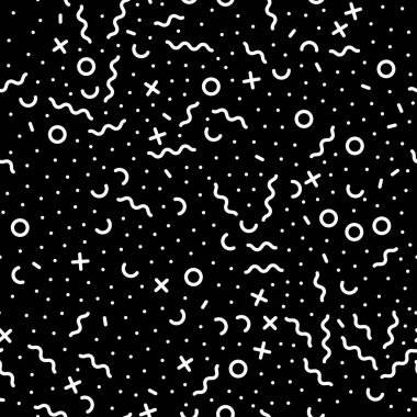 Soyut kaotik geometrik desen nokta, çizgi daire sorunsuz vektör Memphis karo tasarımı