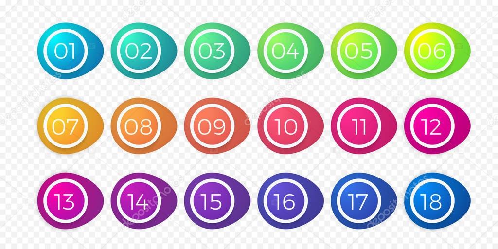 Number bullet point flat color gradient web button isolated vector circle icons