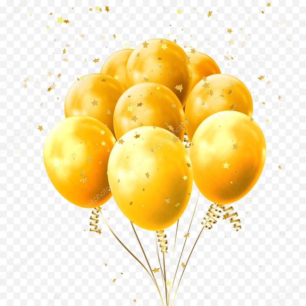 Yellow balloons golden stars confetti vector birthday party festival icon