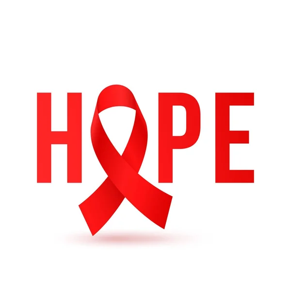 Hope red ribbon icon world AIDS day 1 December awareness vector logo — Stock Vector