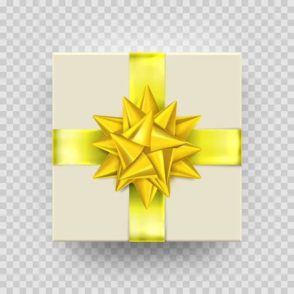 Boîte cadeau de Noël cadeau blanc or ruban arc isolé vecteur fond transparent — Image vectorielle