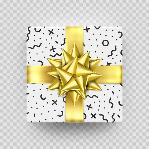 Caja de regalo de Navidad regalo rojo cinta dorada arco envoltura patrón vector aislado — Vector de stock