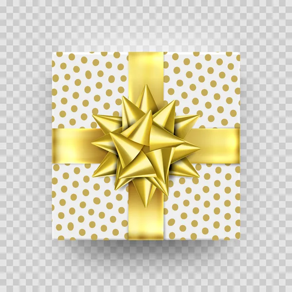 Caja de regalo de Navidad regalo cinta dorada arco envoltura patrón vector aislado — Vector de stock