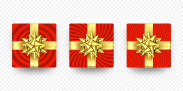 Boîte cadeau de Noël cadeau ruban d'or rouge motif d'emballage vecteur isolé — Image vectorielle