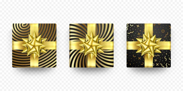 Boîte cadeau de Noël présent ruban d'or arc enveloppant motif vectoriel pointillé — Image vectorielle