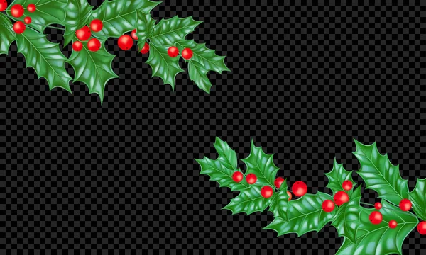 Різдвяний новорічний вітальна листівка фоновий шаблон гілки дерева Холлі вінок — стоковий вектор