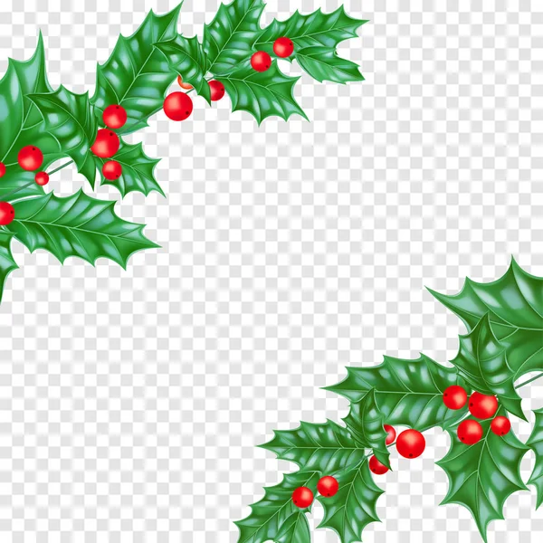 Noël Nouvel An carte de vœux fond modèle arbre branche houx couronne cadre — Image vectorielle