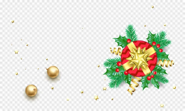 Weihnachten Neujahr Grußkarte Hintergrund Vorlage goldene Sterne Konfetti Geschenk Geschenke Dekorationen — Stockvektor