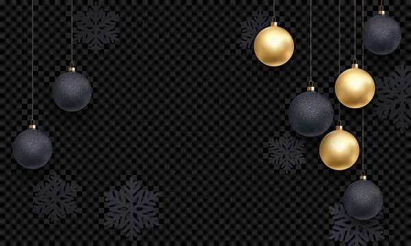 Χριστούγεννα νέο έτος ευχετήρια κάρτα φόντο πρότυπο διάνυσμα χρυσή μπάλα διακόσμησης νιφάδα χιονιού μοτίβο — Διανυσματικό Αρχείο