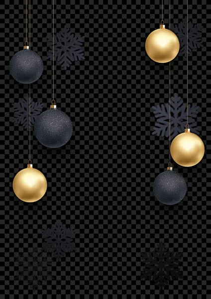圣诞新年贺卡背景模板矢量金色球装饰雪花图案 — 图库矢量图片
