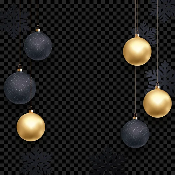 Різдво Новий рік вітальна листівка фон шаблон вектор золотий куля прикраси сніжинка візерунок — стоковий вектор
