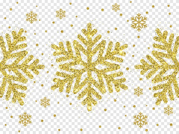 Christmas gyllene snöflinga glitter mönster vit bakgrund vektor guld shine sparkle snö dekoration — Stock vektor
