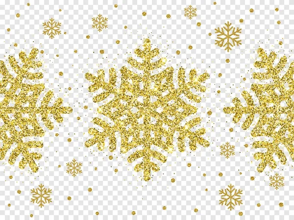 Weihnachten golden Schneeflocke Glitzermuster weiß Hintergrund Vektor Gold Glanz Funkeln Schnee Dekoration — Stockvektor