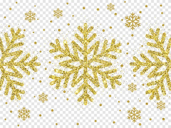 Boże Narodzenie złoty śnieżynka brokat wzór białe tło wektor złoto połysk skrzyć śniegu ozdoba — Wektor stockowy