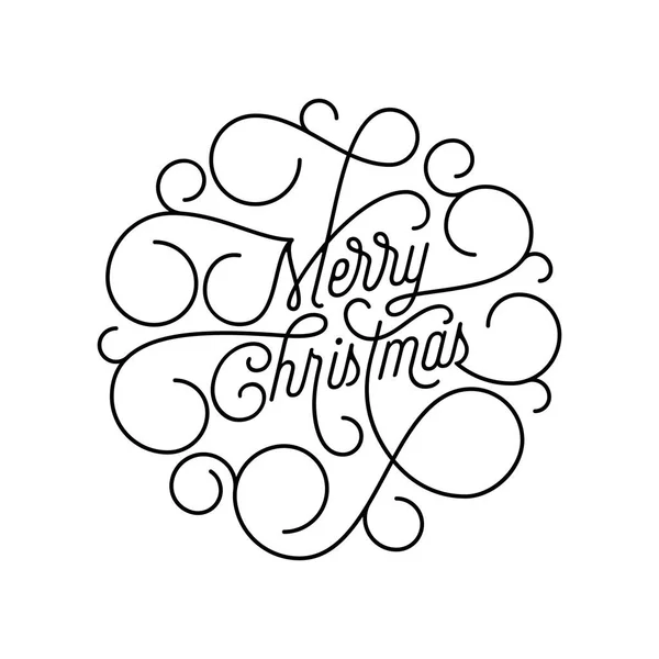 Feliz Navidad florecer caligrafía tipografía de línea swash para el diseño de tarjetas de felicitación. Cita ornamental festiva vectorial Texto de Navidad del esquema de patrón de remolino para fondo blanco festivo — Vector de stock
