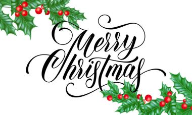 Kar beyaz arka plan üzerinde kutsal, neşeli Noel tebrik kartı. Yeni yıl veya Noel kutlama sezon için tasarım ve yazı vektör kış tatil hat dilek metin