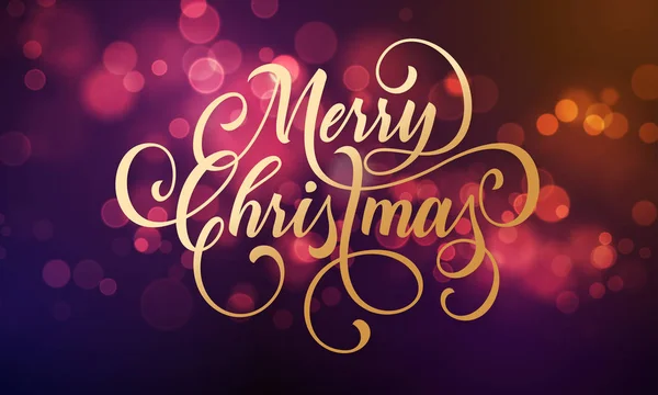 Joyeux Noël carte de vœux de Noël scintillant fond clair de bokeh festif et calligraphie dorée lettrage souhait, Vector paillettes festives brillent avec effet de lumière pour Noël ou Nouvel An vacances — Image vectorielle