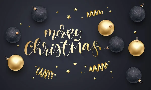 Navidad Año Nuevo tarjeta de felicitación fondo plantilla estrellas de oro regalo de confeti presenta decoraciones — Archivo Imágenes Vectoriales