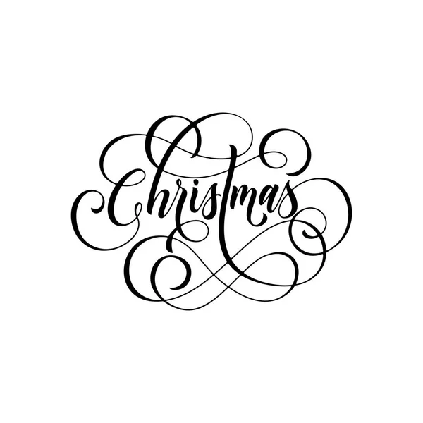 Feliz Navidad florecer mano dibujado caligrafía swash letras de tipografía de línea ornamental para el diseño de tarjetas de felicitación. Texto de la cita festiva de Navidad vectorial sobre fondo blanco — Vector de stock