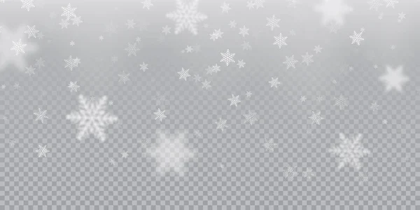 Fondo de patrón de copo de nieve descendente de textura de superposición de nieve fría blanca aislada sobre fondo transparente. Plantilla de elementos de hielo de copo de nieve de Navidad de invierno para el diseño de vacaciones de Navidad de Año Nuevo — Vector de stock