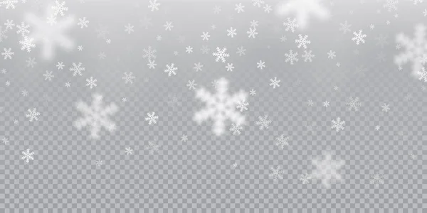 Fallende Schneeflocken Muster Hintergrund des weißen kalten Schneefalls Overlay Textur isoliert auf transparentem Hintergrund. Winter Weihnachten Schneeflocken Eis Elemente Vorlage für Weihnachten des neuen Jahres Urlaub Design — Stockvektor